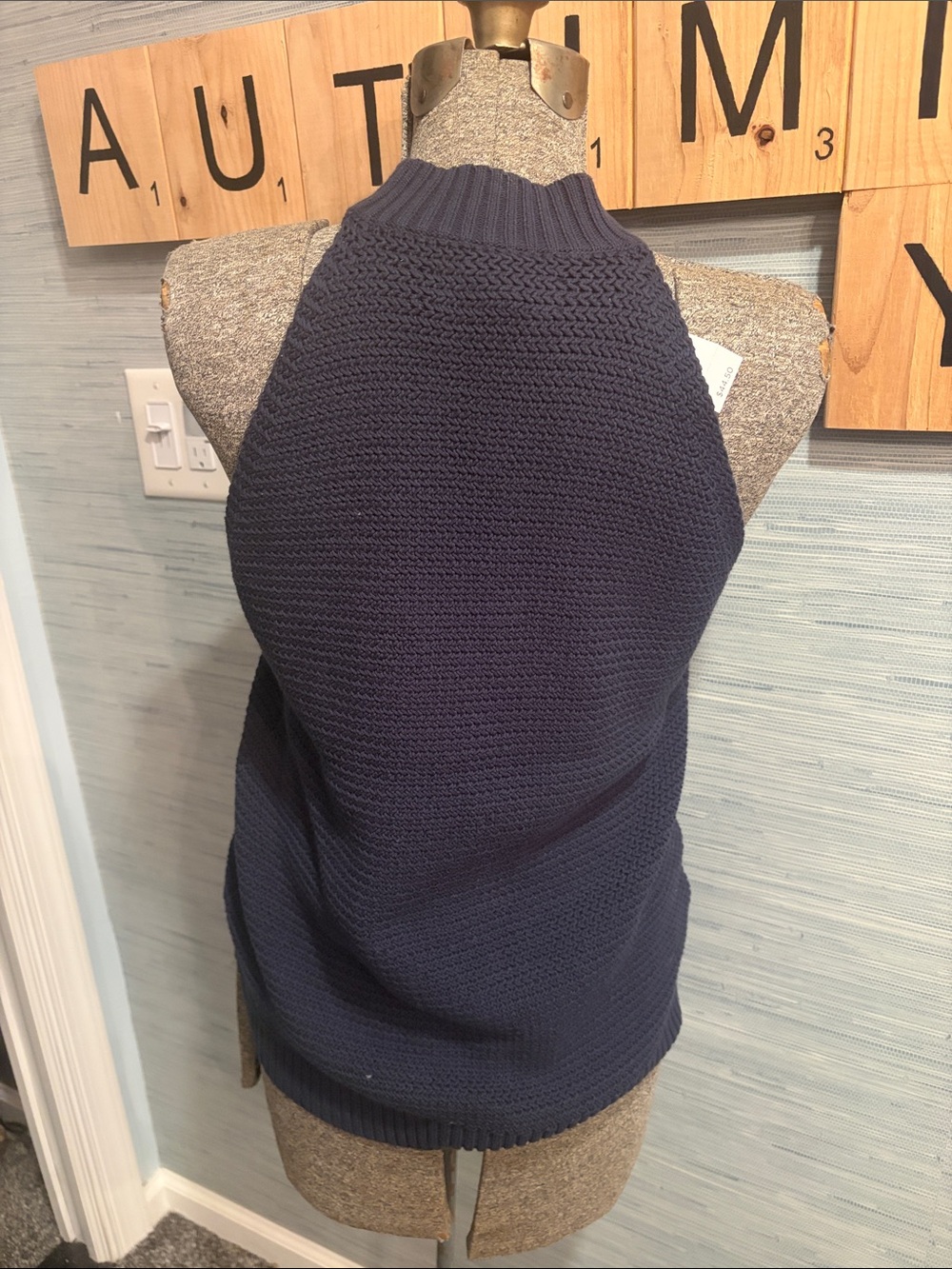 LOFT Navy Textured Mock Neck Sleeveless Knit Tank - Picture 3 of 4